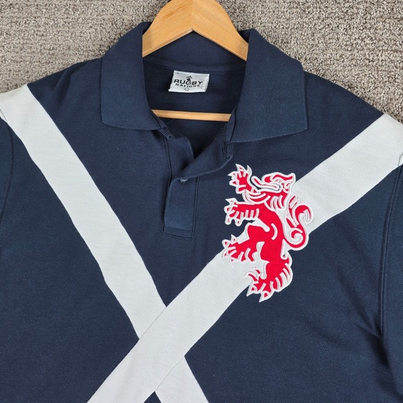 Rugby Nations Scotland Mens Navy Blue Polo Shirt Lion Crest Rugby Jersey Size L - Picture 1 of 9